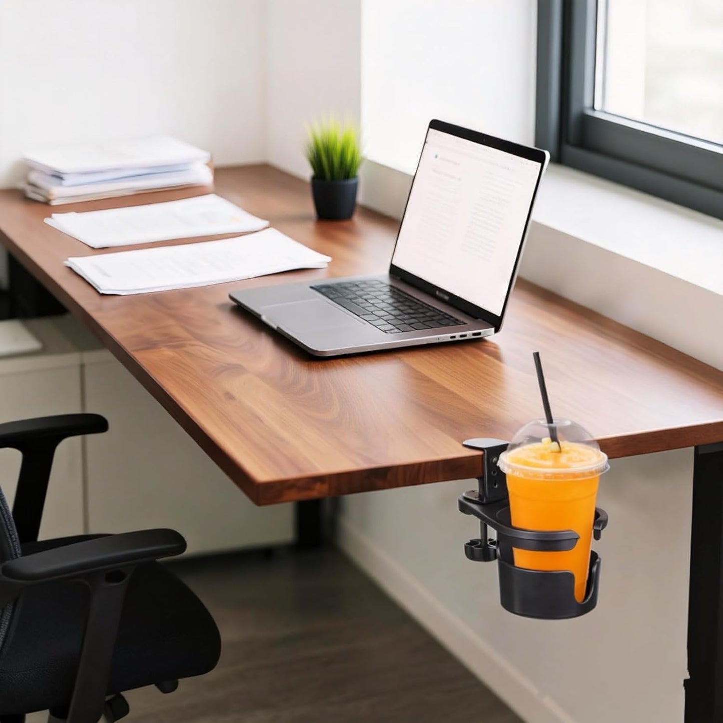 Deeper Desk Cup Holder, 360° Rotating Anti-Spill Cup Holder for Table, Adjustable Clamp on Cup Holder for Gaming Desk, Gift for Gamer and Office, Desk Storage, Drink Holder for Coffee Cup, Arm Chair