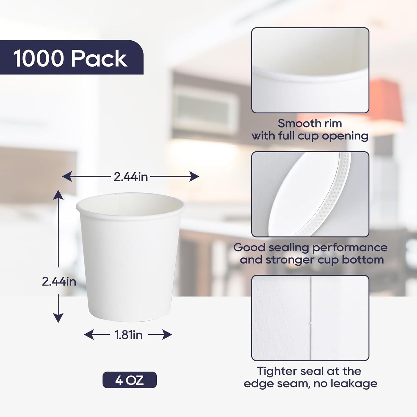 LITOPAK 1000 pack 4 oz Disposable Paper Coffee Cups, Small White Paper Coffee Cups for Office, Home, Party, and Events
