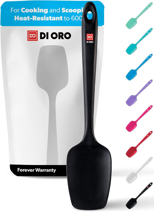 DI ORO Seamless Series Silicone Spoon Spatula - BPA Free Pro-Grade Non-Stick 600ºF Heat-Resistant Rubber Spoonula - Versatile Silicone Kitchen Scraper Utensil for Baking and Cooking (Black)