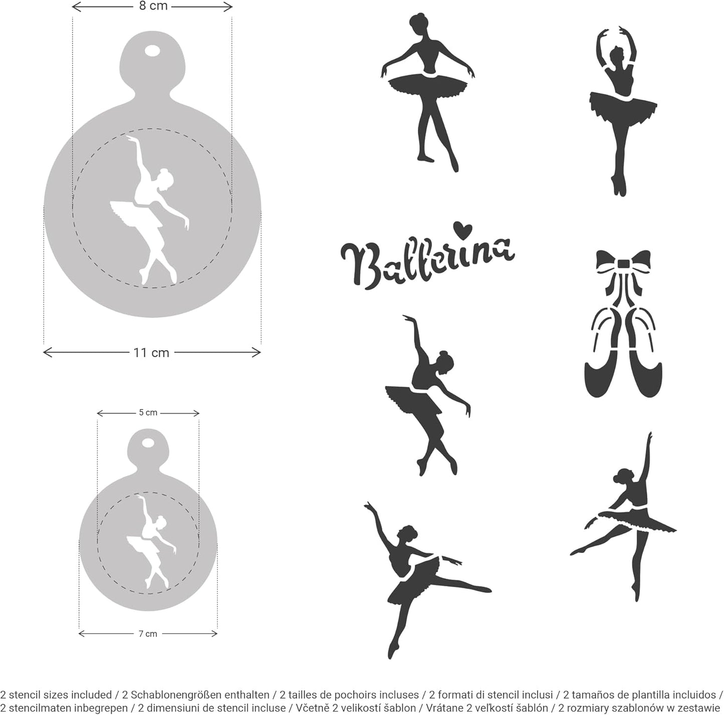 NAKLEO Coffee Cookies Decoration Reusable Plastic Baking Stencil - 7x7cm and 11x11cm / 2.8'x2.8' and 4.3'x4.3' - Ballerinas Dancers Ballet - Art Craft DIY Biscuit Pastry Cake Glaze Kitchen
