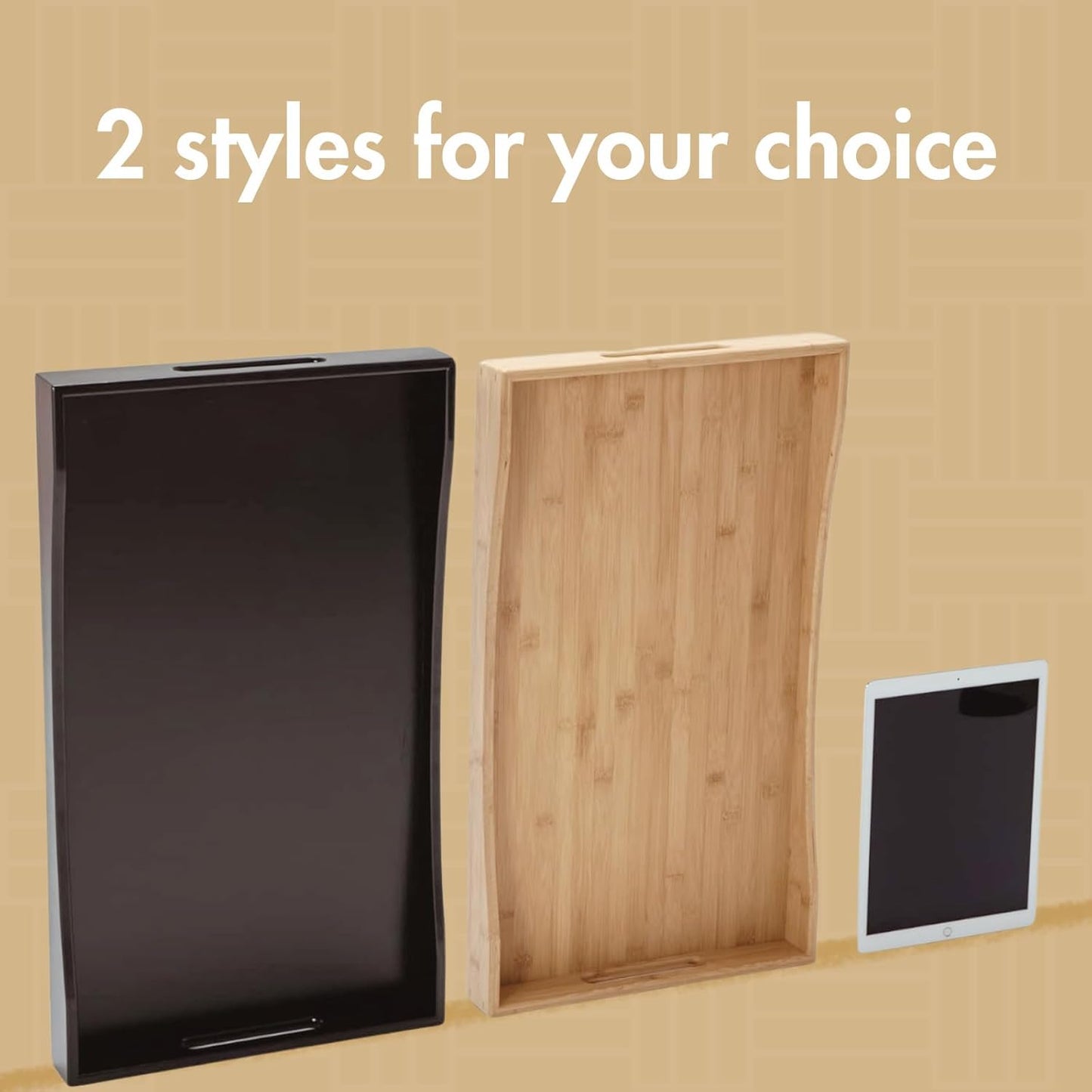 GOBAM Bamboo Extra Large Ottoman Tray, 26 x 15 inches - Wooden Tray for Dining Table & Parties, Serving Tray with Handles for Food, Cheese, Snacks, Tea, Coffee & Wine