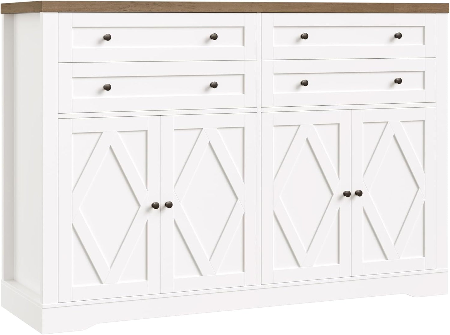 HOSTACK 55" Coffee Bar with 4 Large Drawers, 40" Tall Buffet Cabinet with Storage, Kitchen Storage Cabinet, Modern Farmhouse Sideboard Buffet, Adjustable Shelves for Living Room, White