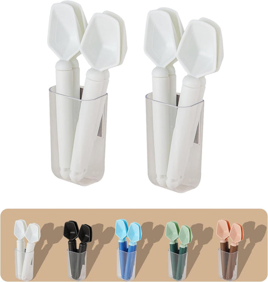 2 SET of 8 PCS Multi-functional sealing clip with measuring spoon Magnetic Coffee Measuring Spoon Sealing Clips with Wall Container Mount, PP materia, Deep Bowl Design (White)