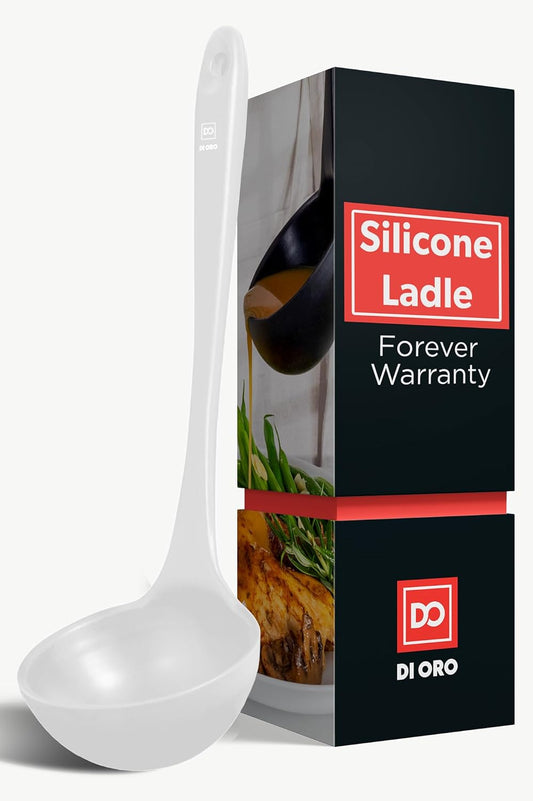 DI ORO Silicone Ladle – Soup Ladle for Cooking & Serving Heat-Resistant - Large Kitchen Soup Ladle Nonstick Cookware Safe - Soup Serving Spoon with Wide Bowl - Silicone Utensil Dishwasher Safe (Stone)