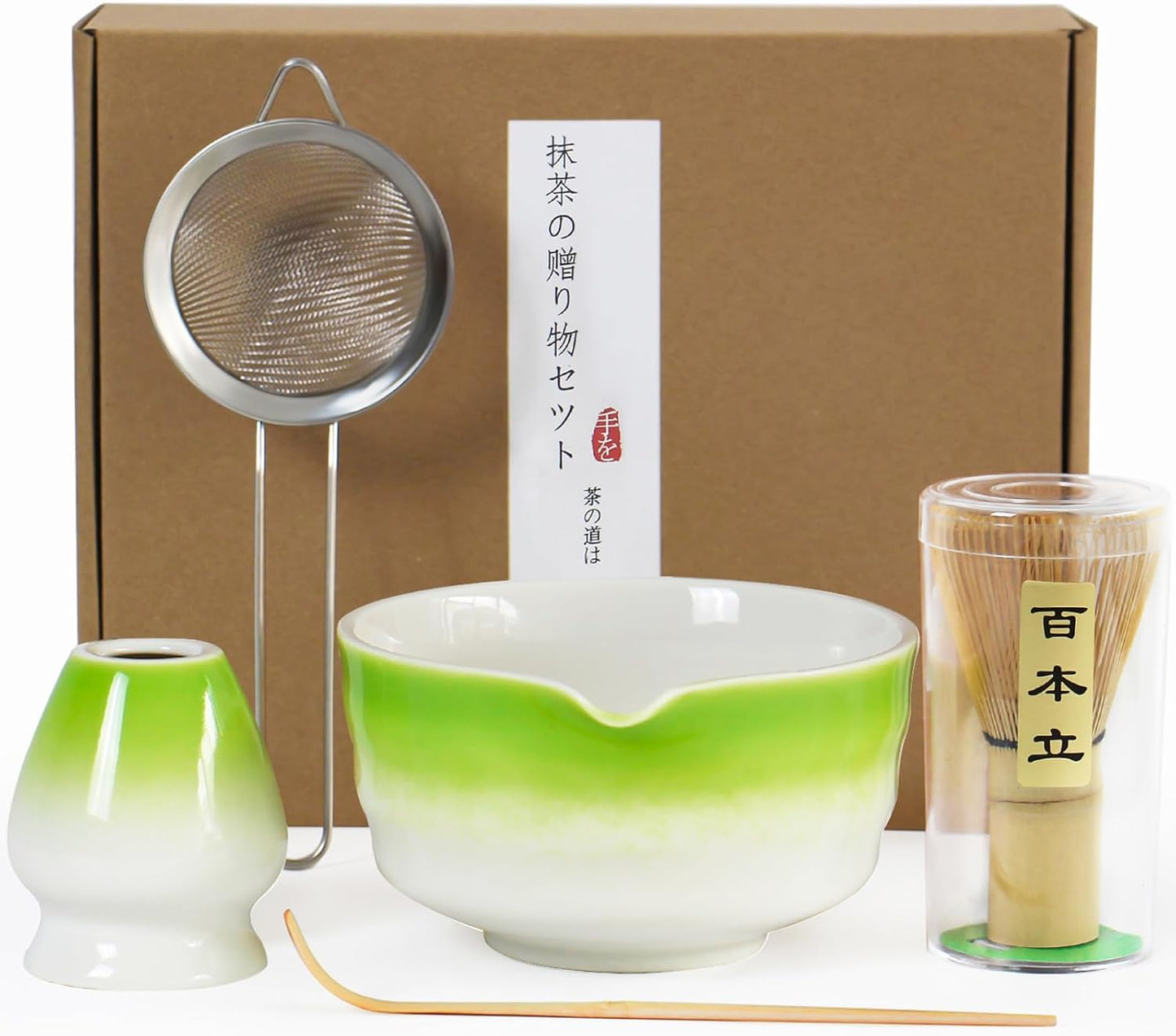 Matcha Whisk Set – 5 PCS Complete Ceremonial Grade Matcha Set, Premium Japanese Matcha Kit with Bamboo Whisk for Matcha Tea, Matcha Bowl, Scoop, Sifter, and Ceramic Holder