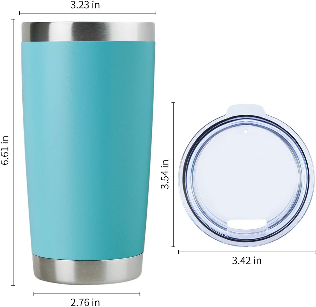 DOMICARE 20oz Stainless Steel Tumbler Bulk with Lid, Double Wall Vacuum Insulated Travel Mug, Powder Coated Coffee Cup, Light Blue, 1 Pack