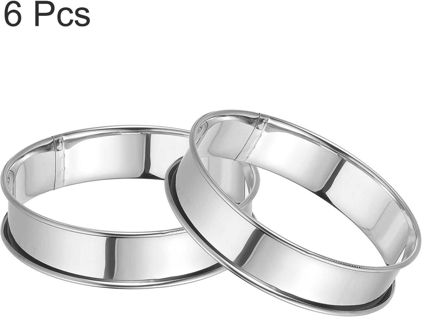 HARFINGTON 6pcs Crumpet Rings 3.94" Nonstick Round Cake Ring Stainless Steel Double Rolled English Pastry Rings for Kitchen Baking Crumpet Dessert, Silver