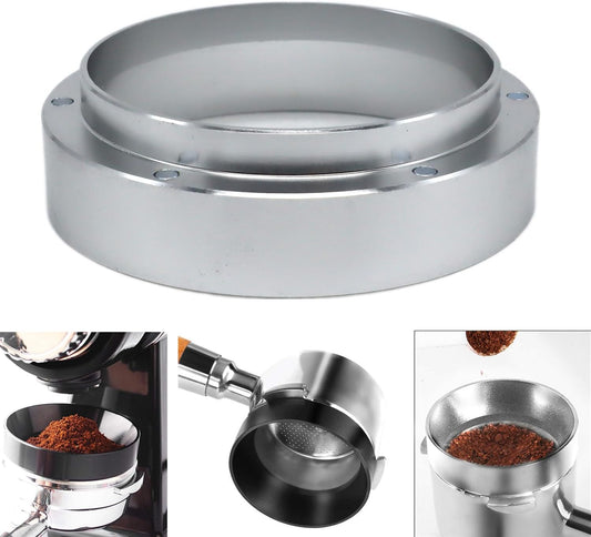 Aluminum Espresso Dosing Funnel - 51/53/58mm Coffee Dosing Ring for Home & Shop - Silvery