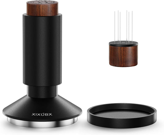53mm Espresso Tamper & Magnetic WDT Tool, Barista Cofee Tamper with Spring Loaded, Anodized Aluminum Alloy Handle, Stainless Steel Corrugated Base with Cover for Portafilter Basket