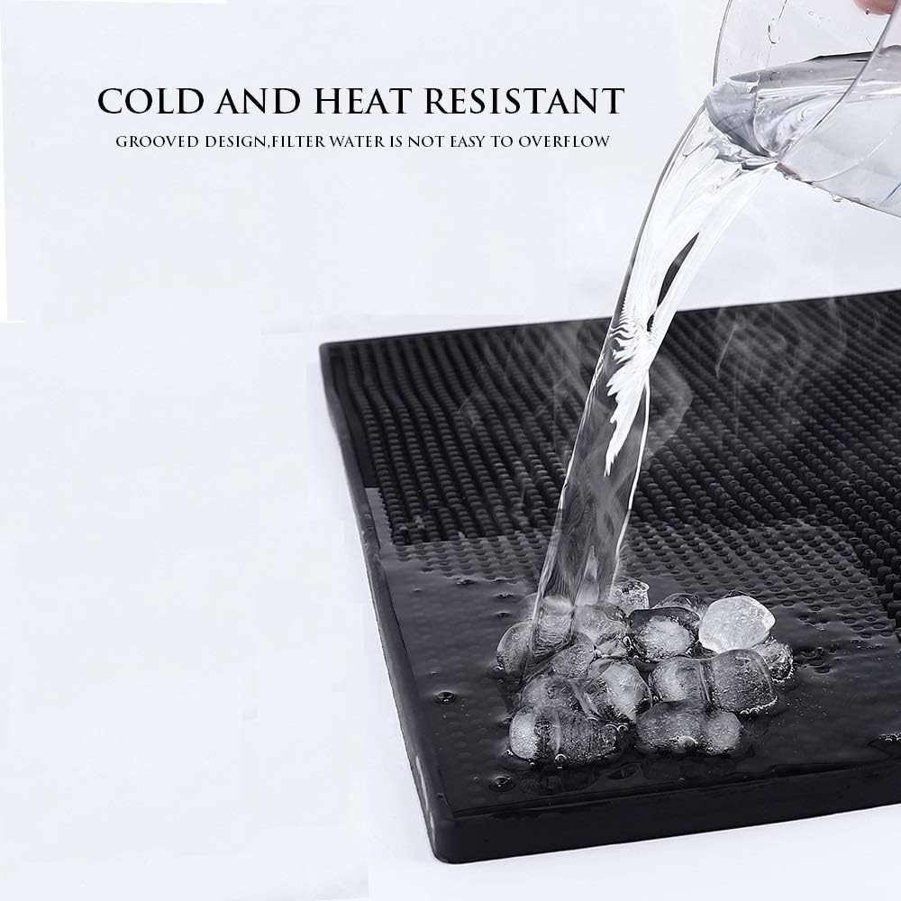 17.7" x 11.8" Rubber Bar Mats, Non-Slip and Anti-Spill Non-Toxic Soft Rubber Mats, Coffee Bars, Bars, Restaurants and Barbers Service Mats, Black, 1Pack