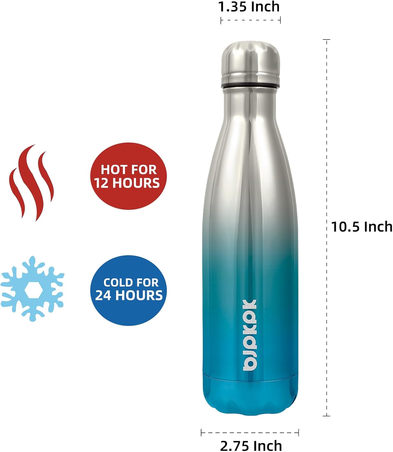 BJPKPK 17oz Insulated Stainless Steel Water Bottles,Sports Water Bottles Keep Cold for 24 Hours and Hot for 12 Hours,BPA Free for Travel,Blue Lagoon