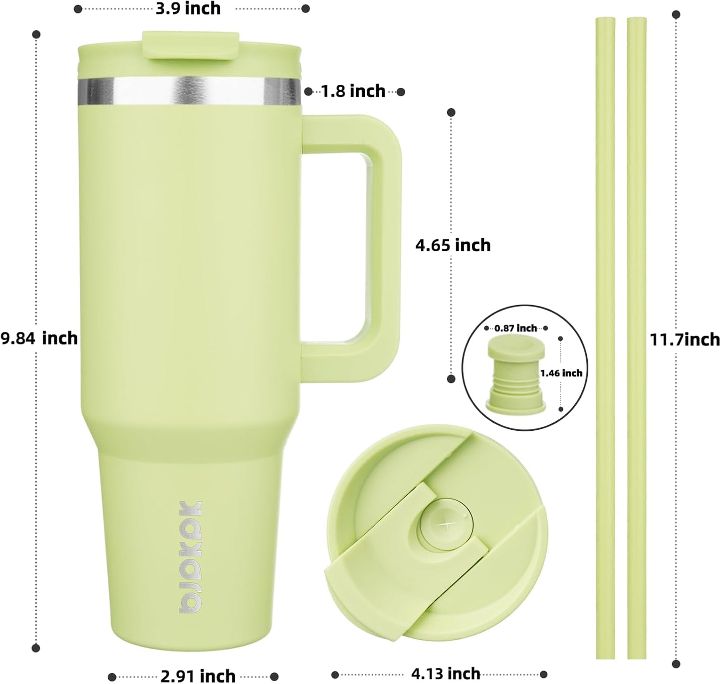 BJPKPK Tumbler With Handle 40 oz Stainless Steel Insulated Tumbler With Lid And Straw For Water Or Ice Coffee,Macaron Green