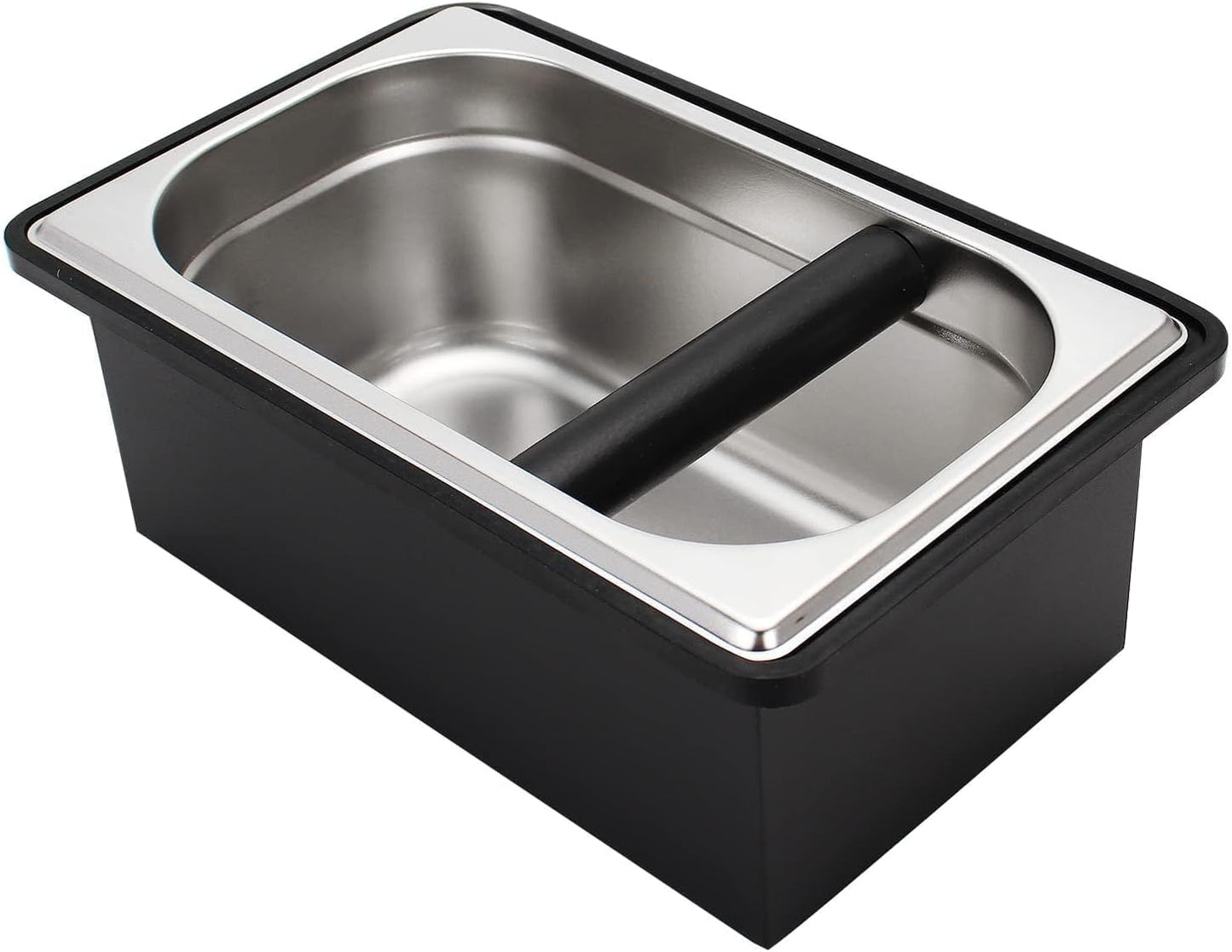 Espresso Knock Box,Stainless Steel Coffee Pucks Container, with Steel Holder and Noise Reduction Rubber Ring (10.94 x 6.88 x 4.25 inch)