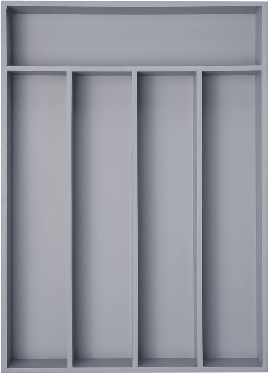 Bamboo Silverware Holder - Drawer Organizer with 5 Slots (Gray)
