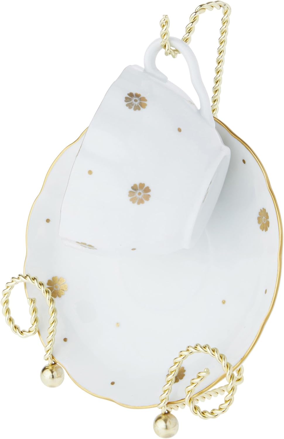 Bard's Scroll Twisted Gold-toned Cup and Saucer Stand, 6.5" H x 5" W x 2.5" D, Pack of 2