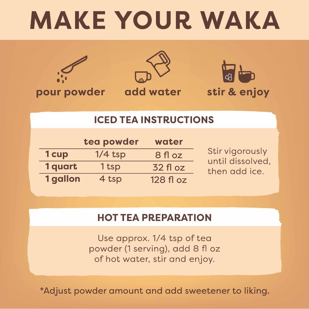 Waka Instant Black Tea Mix, Classic - 100% Tea Leaves, No Additives, Unsweetened Tea Powder for 50 Quarts or 200 Cups – Easy and Quick Hot or Iced Teas (4.5oz)