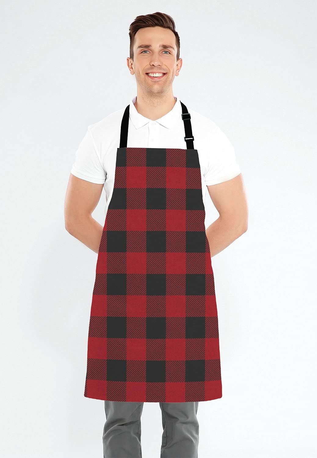 Black and Red Buffalo Plaids Bib Apron with Adjustable Neck for Men Women,Suitable for Home Kitchen Cooking Waitress Chef Grill Bistro Baking Apron
