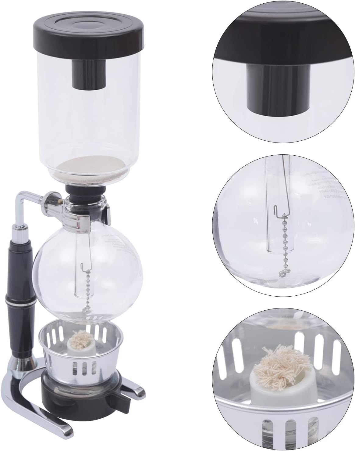 Siphon Syphon Coffee Maker Tabletop Glass Siphon Pot Syphon Coffee Maker Siphon Vacuum Coffee Maker Black (3 Cups(360ml))