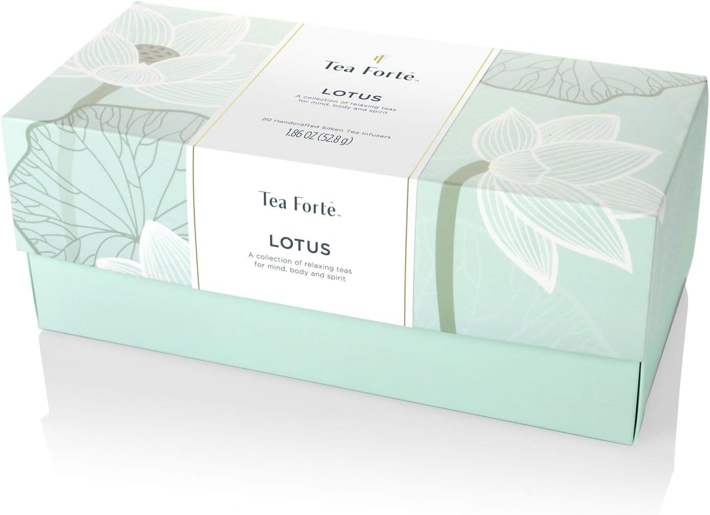 Tea Forte Lotus Presentation Box Tea Gift Set Sampler, 20 Assorted Variety Handcrafted Pyramid Infuser Bags, Black, Green, Oolong, White, Herbal Blends