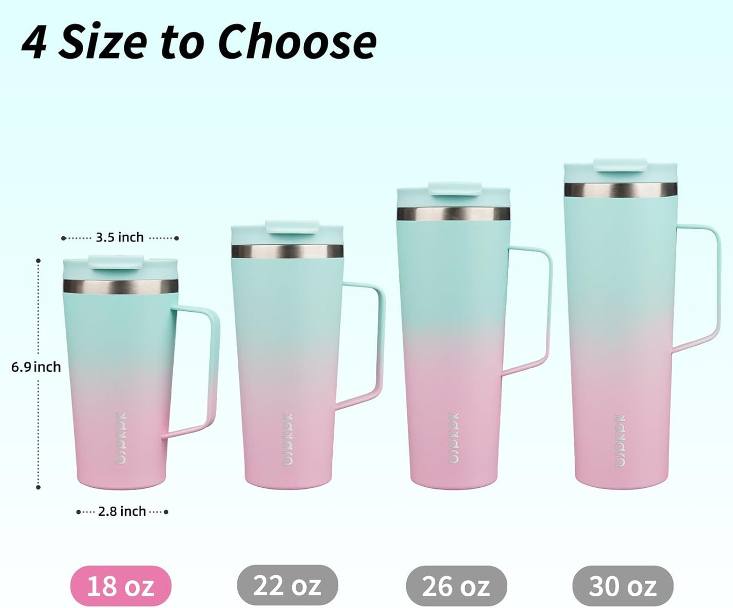 BJPKPK Insulated Tumbler with Handle, 18oz Insulated Tumblers with Lid and Straw, Stainless Steel Metal Water Bottles, Coffee Travel Mugs, Cups, Marshmallow