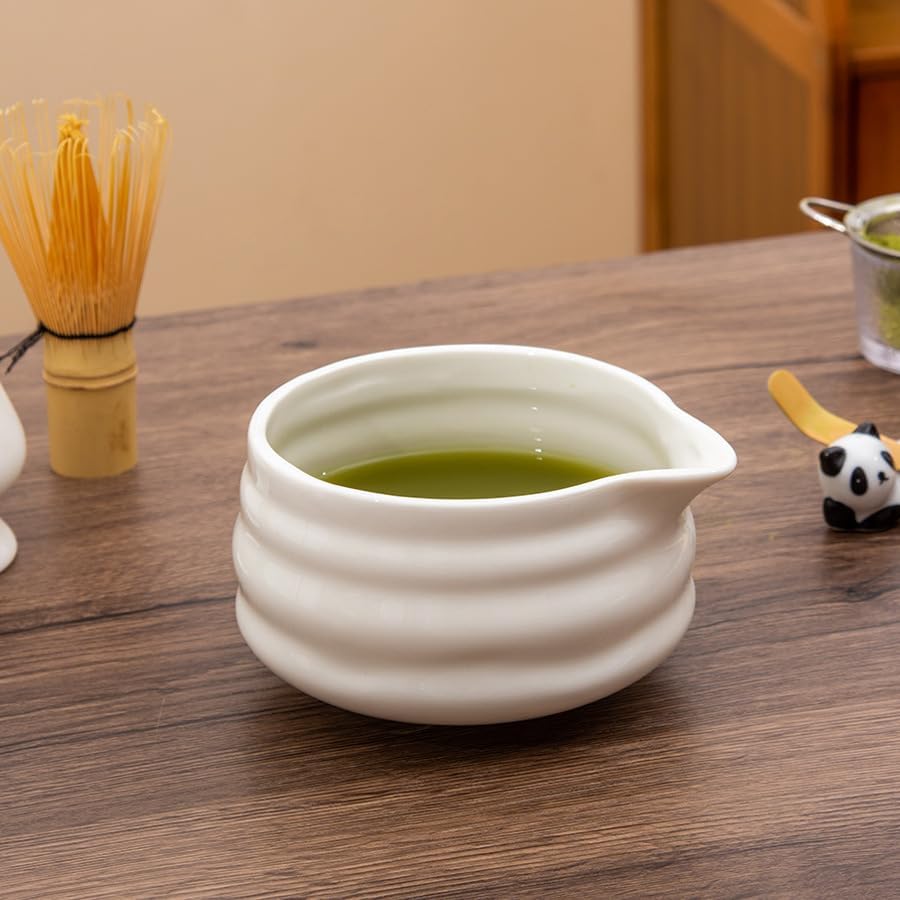 Matcha Whisk Set White, Ceramic Matcha Bowl Set with Bamboo Whisk, Holder, Scoop, Rest, Sifter and Towel – Complete 7 PCS Japanese Matcha Kit, Authentic Traditional Matcha Preparation Set