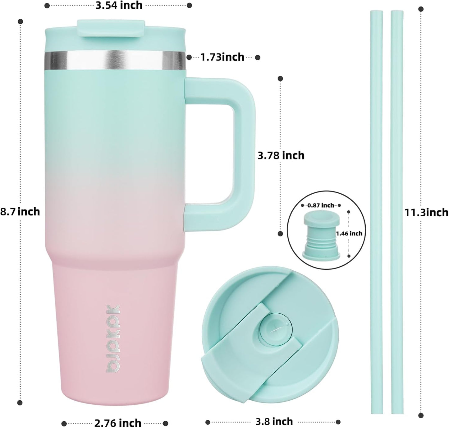 BJPKPK 30 oz Stainless Steel Tumbler With Handle Insulated Tumblers With 2 Straw Travel Coffee Mug With Lid,Bubble Gum