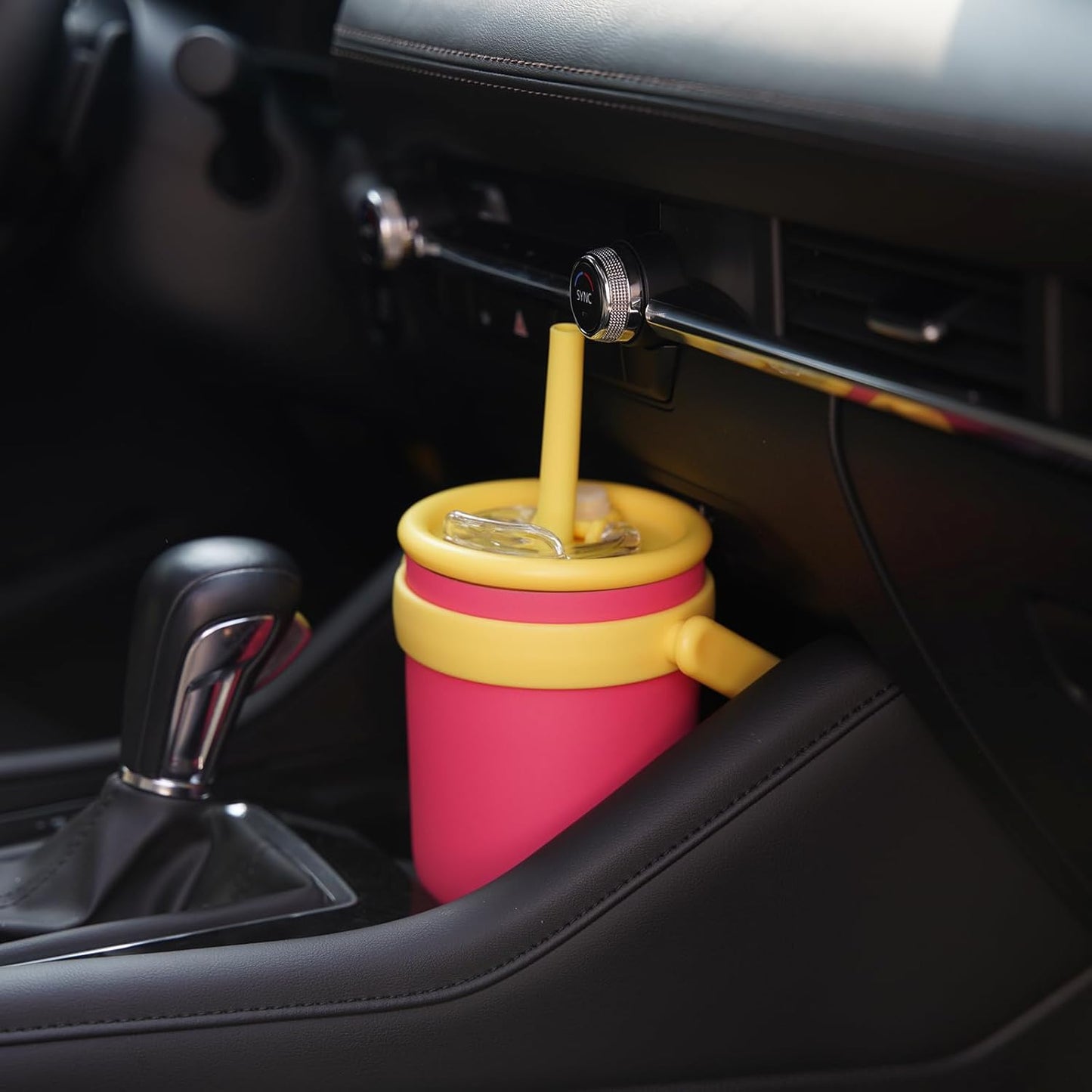 40 oz Tumbler with Side Handle, Insulated Water Bottle with Straw and 2 in 1 Lid, Stainless Steel Cup Travel Coffee Mug for Sports Office Gym,Fuchsia