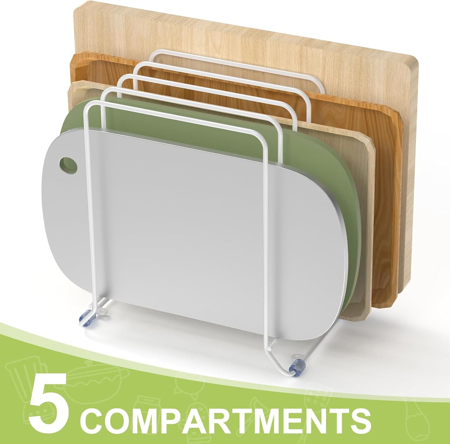 AKAZA 2 Pack-X-Large Kitchen Cabinet Organizer - Storage Tray Organizer Rack for Kitchen Cabinet - Divided Holder with 5 Slots for Skillets, Cutting Board, Baking Sheets- (White)