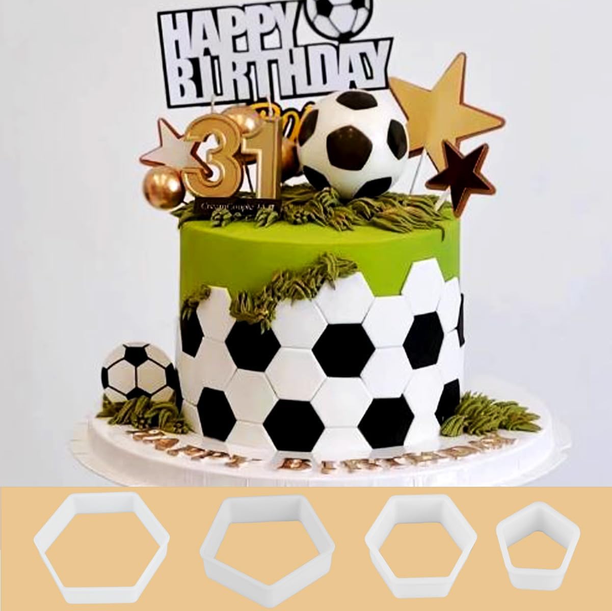 8 Pcs Soccer Ball Hexagon Cookie Cutter - 4 Sizes Geometric Biscuit Cutters Pattern Cake Topper Soccer Cookie Cutter Set for Baking Cake Decorations
