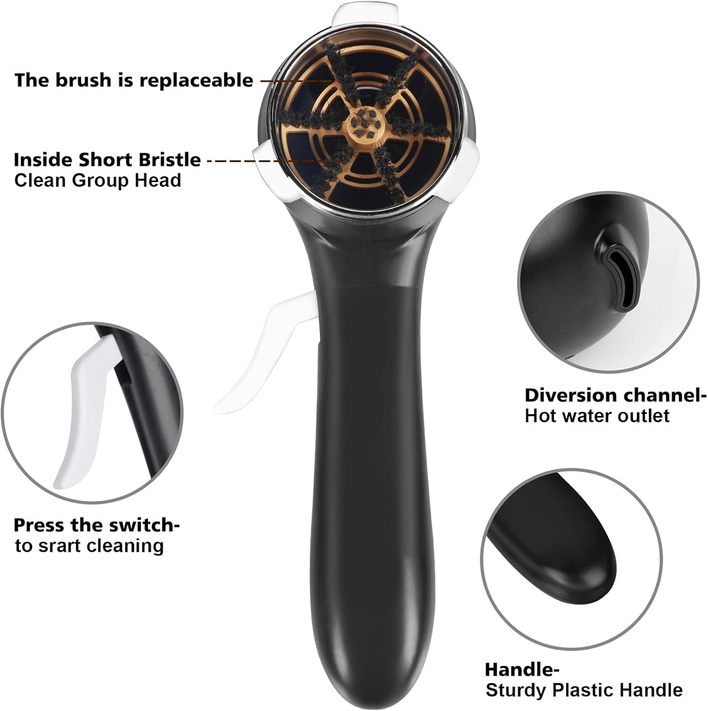 Espresso Coffee Machine Cleaning Brush, 360° Cleaning Push-Up Coffee Maker Brush, Espresso Machine Brush Coffee Cleaning Tool for 3 EARS 51MM Delonghi Dedica Style Series EC680 and EC685, SMEG ECF01