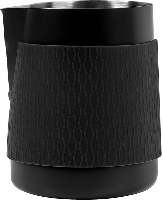 IKAPE Espresso Milk Pitcher, 15.04/450ml Milk Frothing Jug without Handle, Espresso Steaming Pitcher with Sharp Spout for Espresso Barista Tool(black)