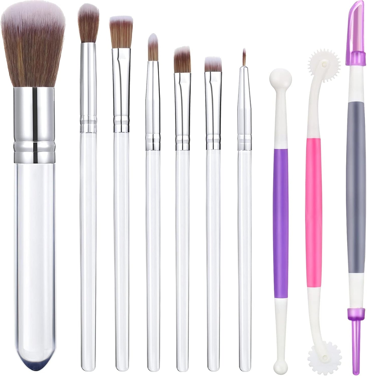 Patelai 10 Pcs Food Safe Paint Brushes Fondant Tools for Cake Baking Chocolate Sugar Cookie Decoration Cake Brushes for Luster Dust Pastry Decorating Supplies with Fondant and Gum Paste Tool(Clear)