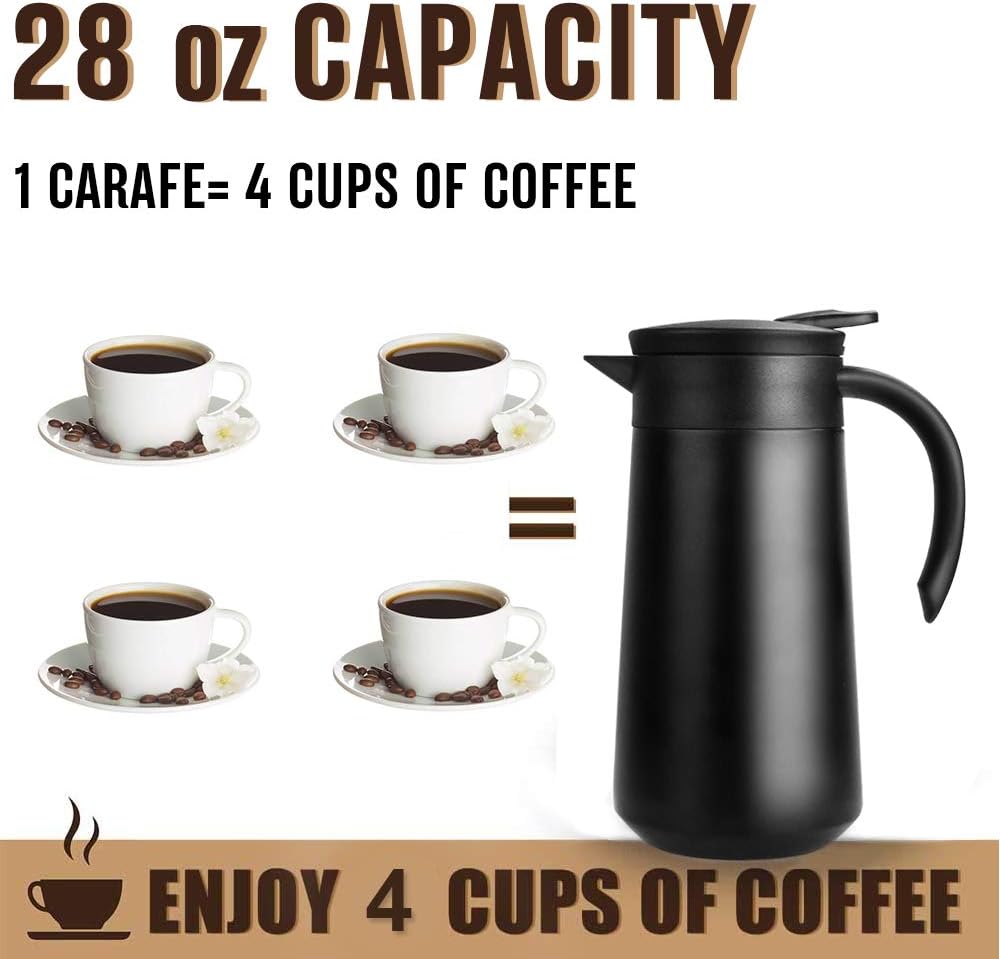28oz Coffee Carafe Airpot Insulated Coffee Urn Stainless Steel Vacuum Thermal Pot Flask for Coffee, Hot Water, Tea, Hot Beverage - Keep 9 Hours Hot, 18 Hours Cold