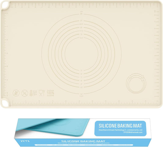 Silicone Baking Mat, Pastry Mat for Rolling Dough, Dough Rolling Pad 24''x16'', Silicone Pastry Mat with Measurements for Pizza, Pie, Macaron, Bread (Beige, XL)