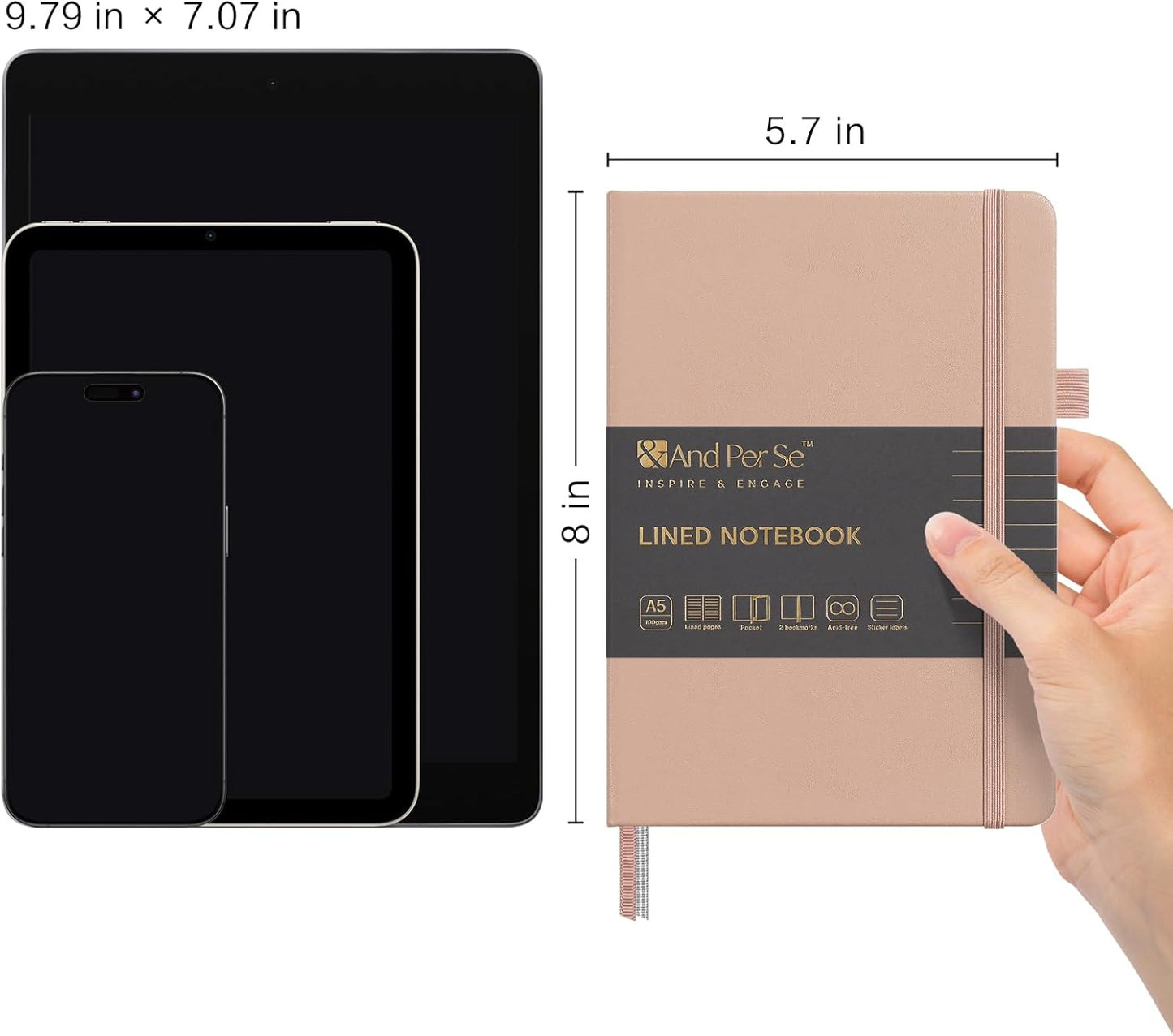 &And Per Se Lined Journal Notebook, 160 Pages, A5 5.7 x 8 inches College Ruled Thick Paper Notebook Journals for Writing, Hardcover Notebooks for Women Men Office School (1 Pack, Apricot)