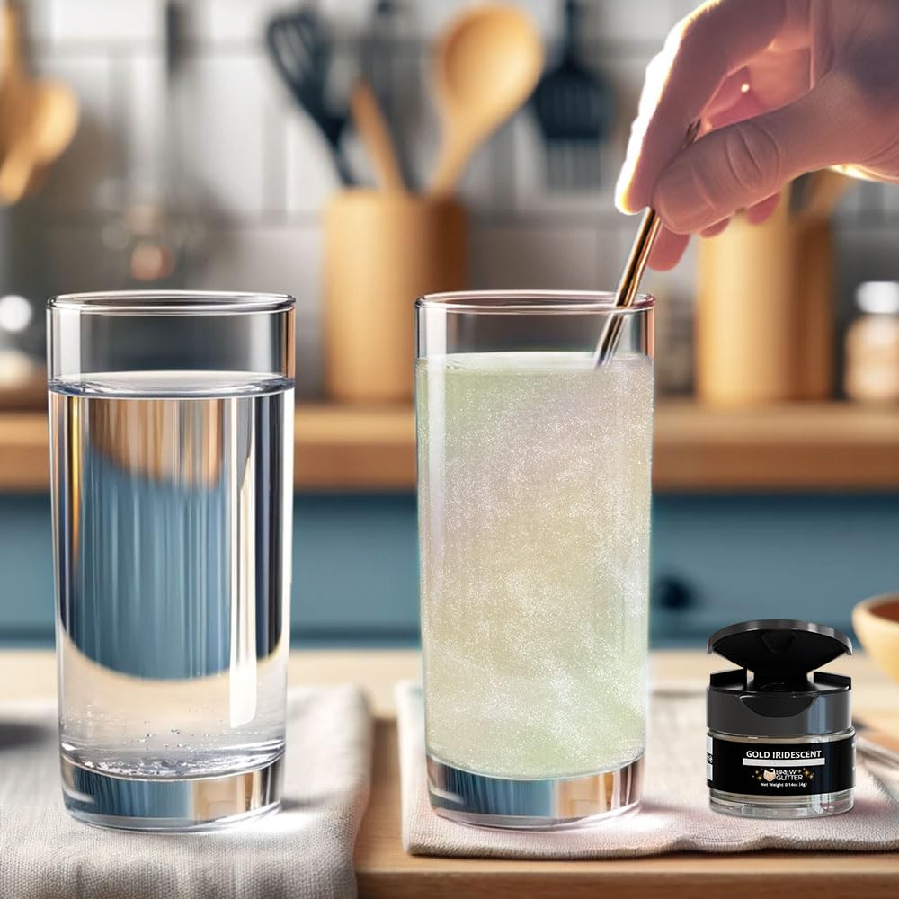 Gold Iridescent BREW GLITTER Edible Glitter For Drinks, Cocktails, Beer, Garnish Glitter & Beverages | KOSHER & HALAL Certified | 100% Edible & Food Grade | Vegan, Gluten, Nut Free (25g Spray Pump, Gold Iridescent)