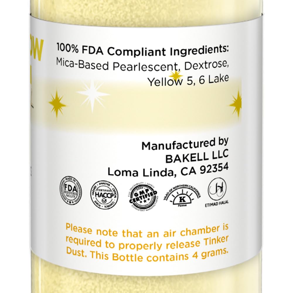 Bakell - Sunflower Yellow Tinker Dust (4g, 1x Mini Spray Pump) Edible Glitter for Food, Desserts, and Beverages!