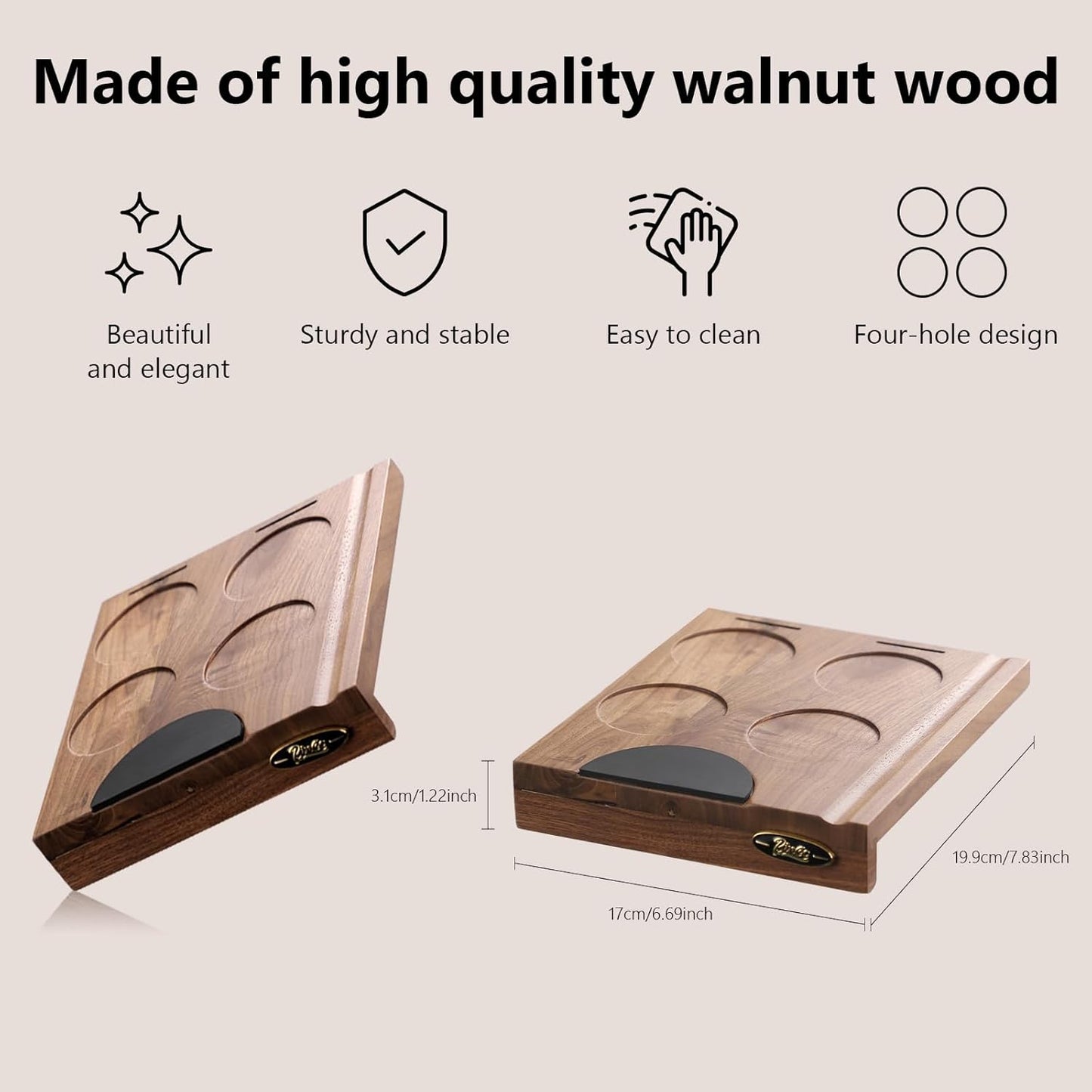 Bincoo Wooden Corner Coffee Tamper Mat,Espresso Tamper Station,Suit for 51-58mm Coffee Tamper Holder Pad for Baristas Protect Your Worktop (Brown)