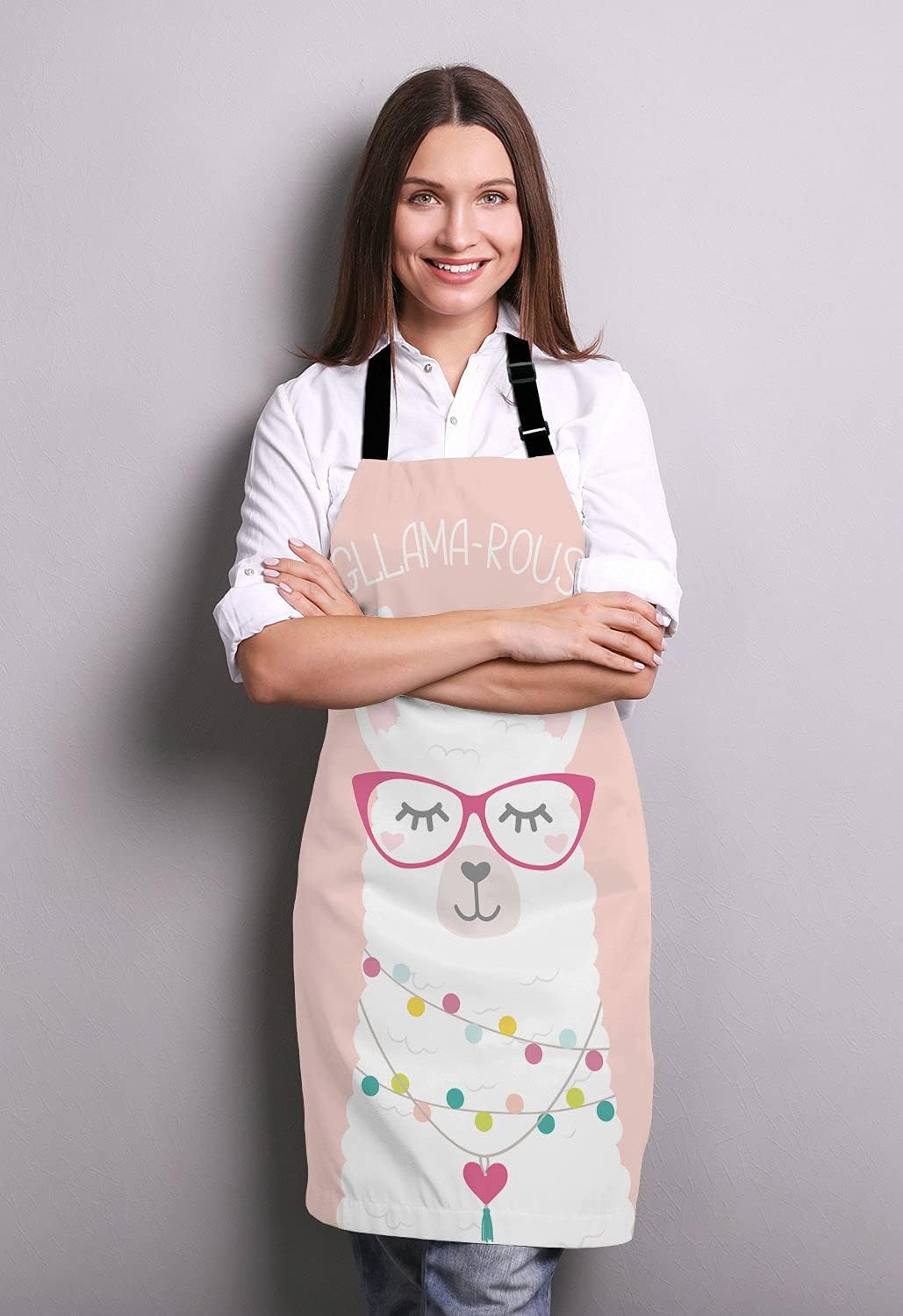 Inspirational and motivational Apron with Alpaca,Cute llama Gllama-rous Unisex Kitchen Bib with Adjustable Neck for Cooking Gardening,Adult Size