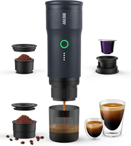 Portable Electric Espresso Machine, Ground Coffee & Capsule, Self-Heating, 20 Bar 12V Mini Car Travel Coffee Maker with 9000mAh Battery-Ideal for Camping, RV, Hiking, Office
