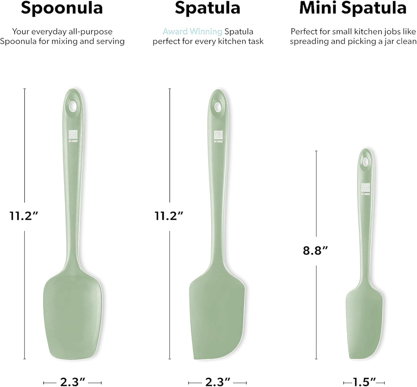di Oro Living Silicone Spatula Set - Rubber Kitchen Spatulas for Baking, Cooking, Mixing - 600°F Heat-Resistant & BPA Free Silicone Scraper Spatulas for Nonstick Cookware - Dishwasher Safe (3pc, Sage)