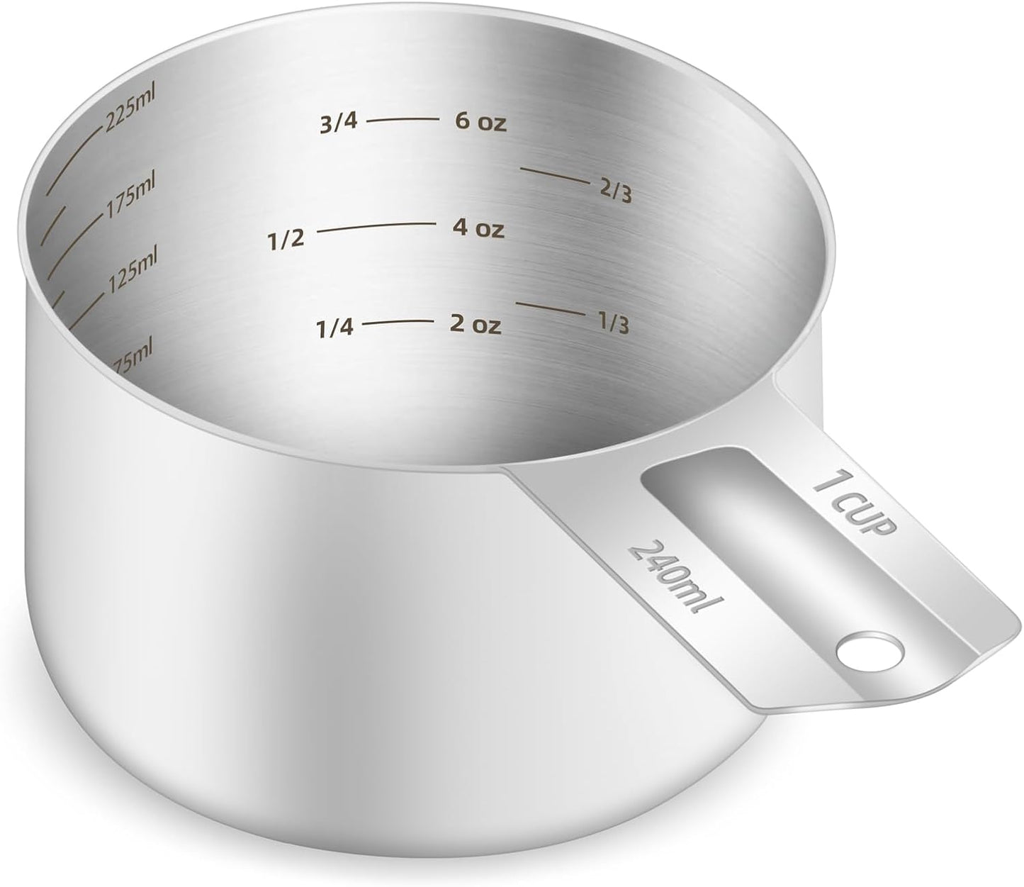 1PCS 1Cup (240ml, 8oz) Single Measuring Cup, Etched Inner Scale Stainless Steel Measure Scoop, Metric and US Measurement, Dishwasher Safe