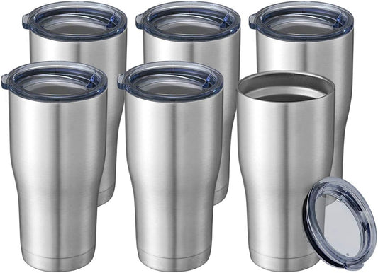 HASLE OUTFITTERS 20 oz Tumbler Bulk, Stainless Steel Tumblers with Lid, Vacuum Insulated Tumbler, Double Wall Tumbler Cup, coffee mugs, Stainless Steel, 6 Pack