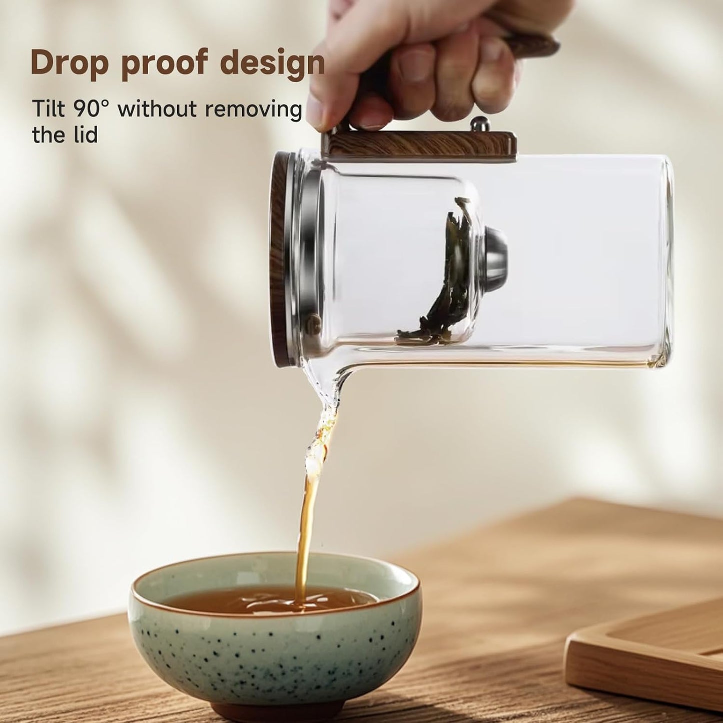 Enchanti Tea Pot, Magic Glass Teapot with Strainer,Magnetic Water Separation with Infuser -600ML/20.3oz