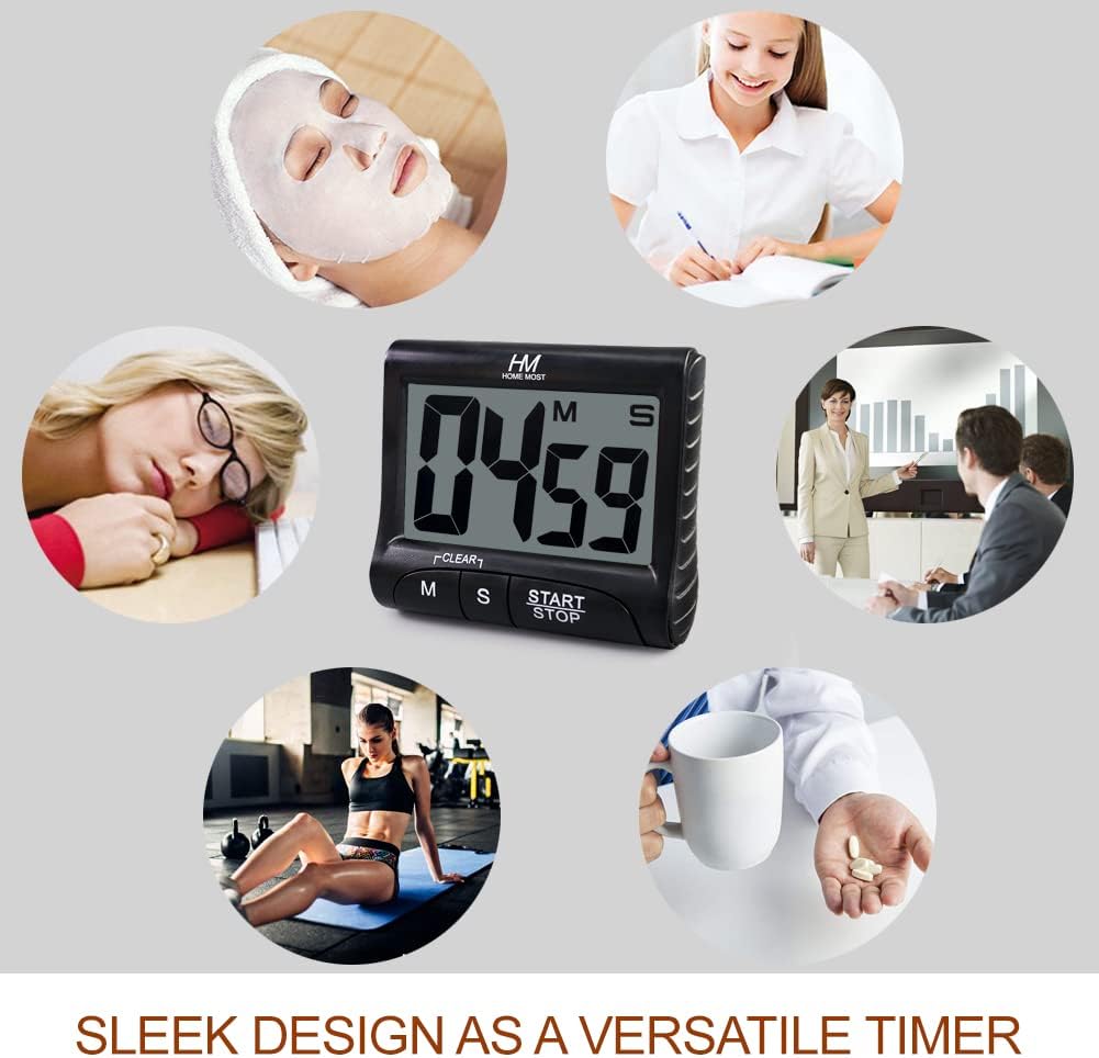 3" Large Display Kitchen Timer - Digital Timer Magnetic Back Loud Alarm On A Rope- Black Cooking Timers For Kitchen Teachers Students Games Kids Meetings -Sports Timers For Workouts Exercise