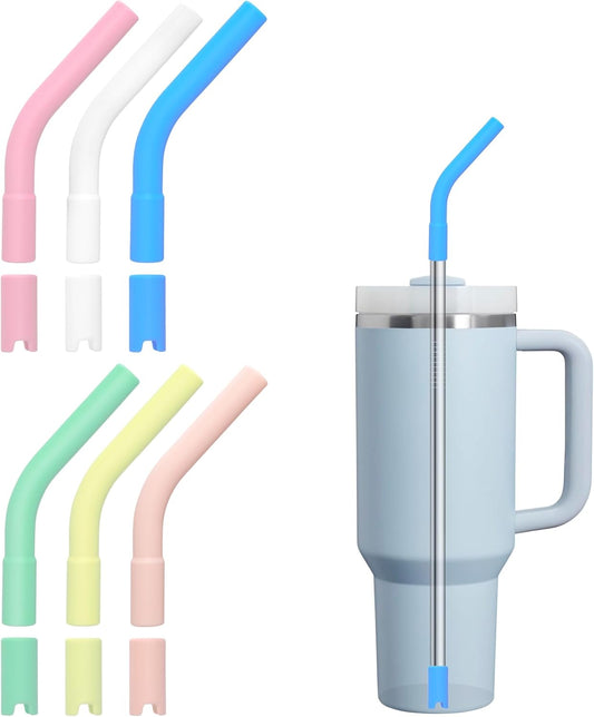 6Pcs Silicone Straw Tips, Reusable Rubber Straw Tips for Metal Straws and Other 0.31Inch (8MM Outdiameter) Straws, Fit for Stanley Cup Tumbler (Multicolor 3)