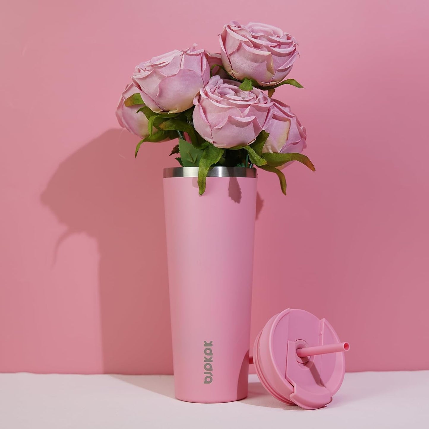 BJPKPK 34oz Tumbler With lid And Straw Stainless Steel Travel Coffee Mug Insulated Tumblers Cups,Light Pink