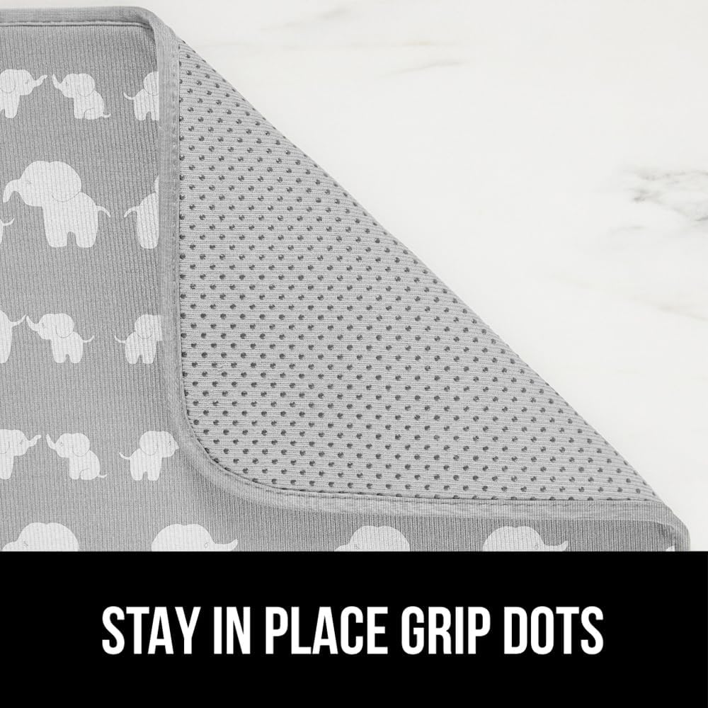 GORILLA GRIP Ultra Water Absorbent Microfiber Dish Drying Mat, 18x32, Quick Dry Thick Mesh, Slip Resistant Pad for Sink Dishes or Under Rack, Kitchen Counter Accessories, Machine Wash Mats, Elephants