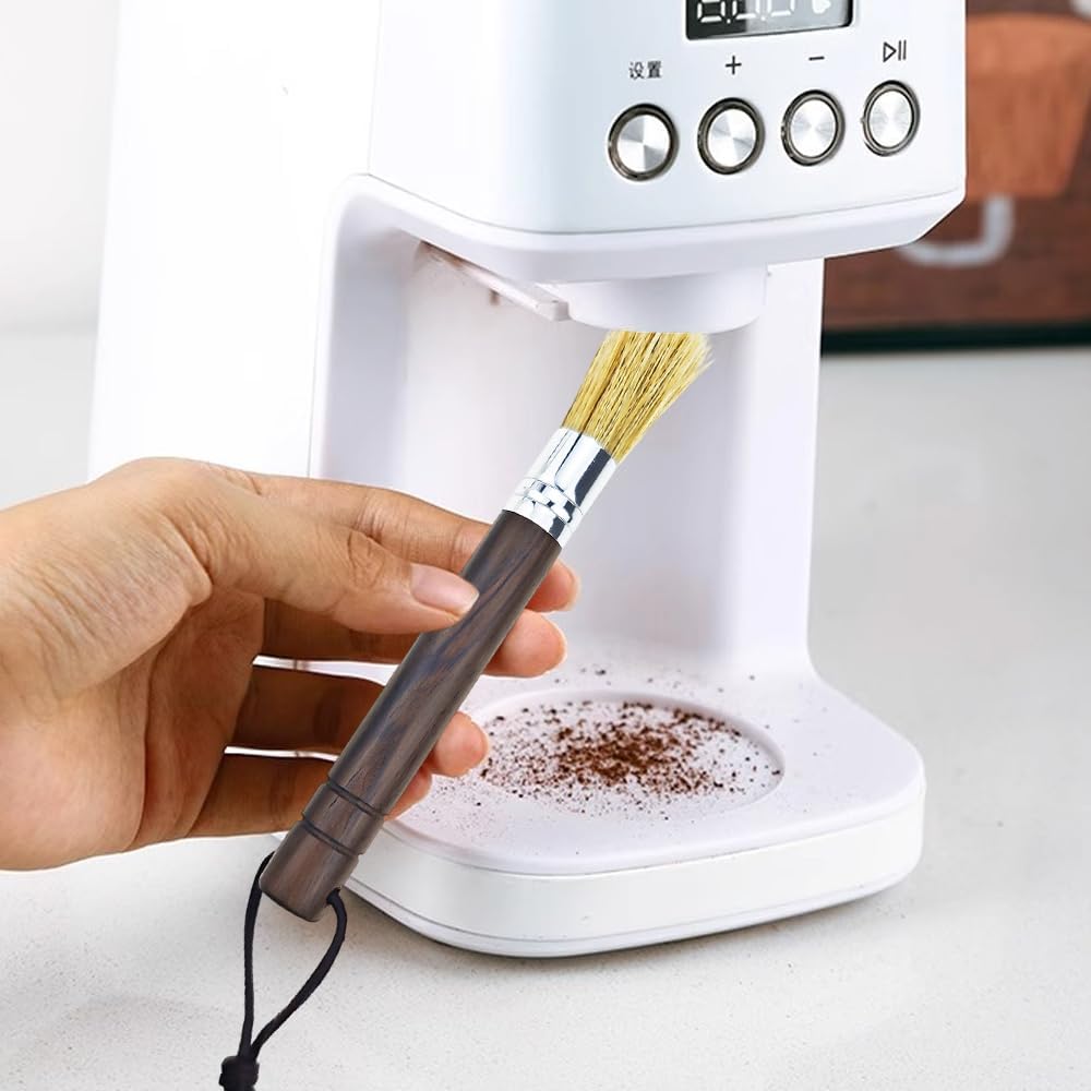 2 PACK Coffee Grinder Cleaning Brush, Espresso Maker/Machine Cleaner Tool for Camping Home Kitchen Barista, Leather Hanging