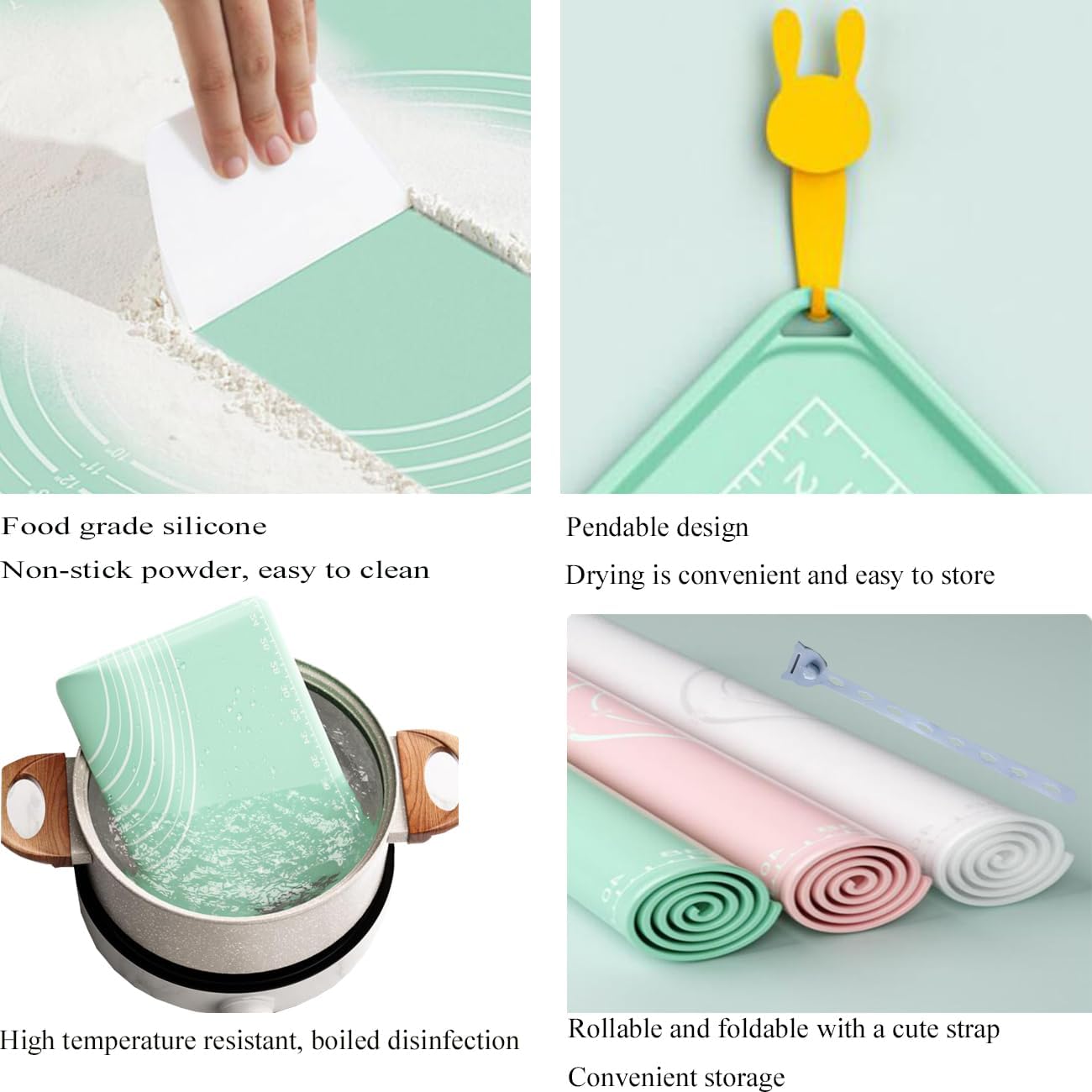 Silicone Pastry Mat 24"x16" Extra Thick Non Stick Baking Mat with Measurement, Food Grade Silicone Rolling Dough Mat, Fondant, Pie Crust Mat, Kitchen Mat with Hang Holes, Raised Edge